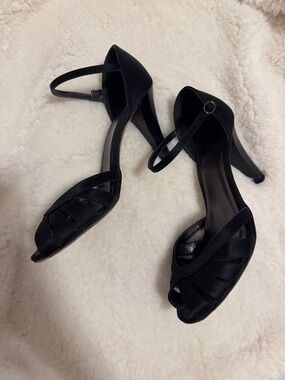 Coach Black Satin Ankle-Strap Peep-Toe Heels